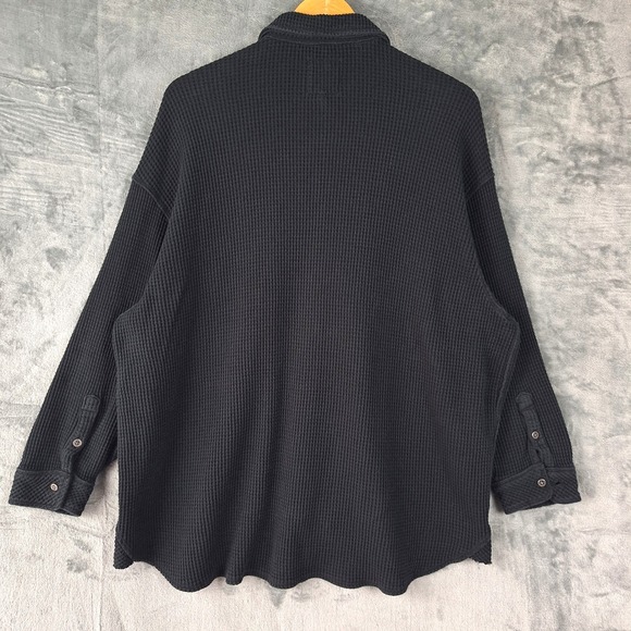 Aerie Top Large Black Lumberjane Waffle Knit Oversized Button Up Cozy Shacket - Picture 5 of 6